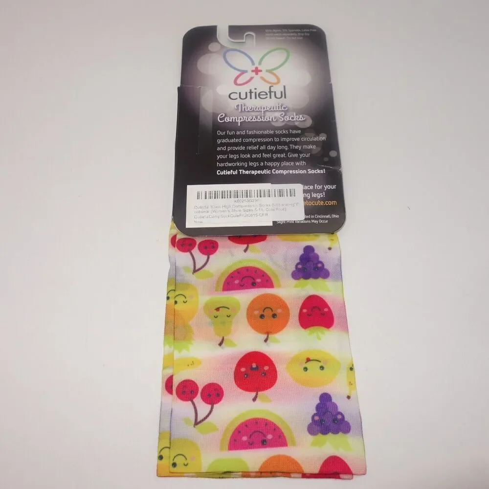 NEW Cutieful Therapeutic Compression Socks Fits Size 5-11 Cute Fruit Cherry